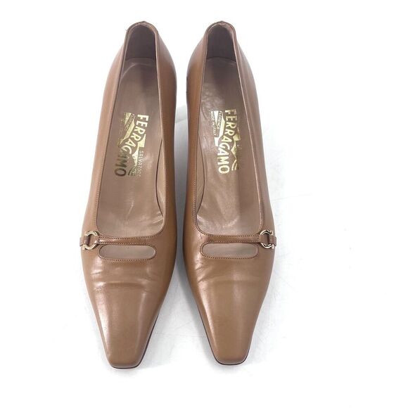 Salvatore Ferragamo Raffaella Brown Kitten Heel Square Toe Pumps Heels - Picture 2 of 13